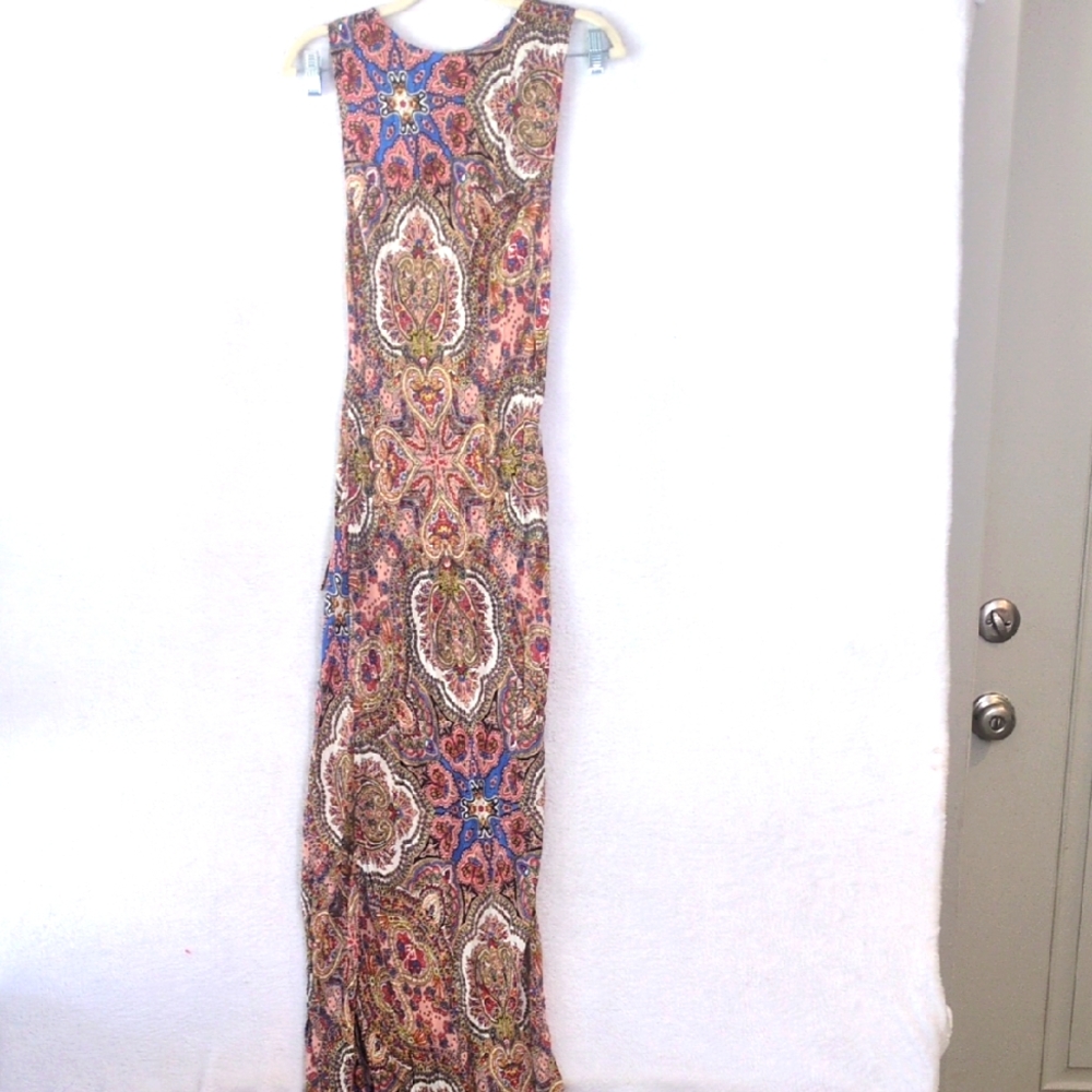 Cleobella Junior's Colorful Paisley Lace Up‎ Boho Sleeveless Maxi Dress Size XS